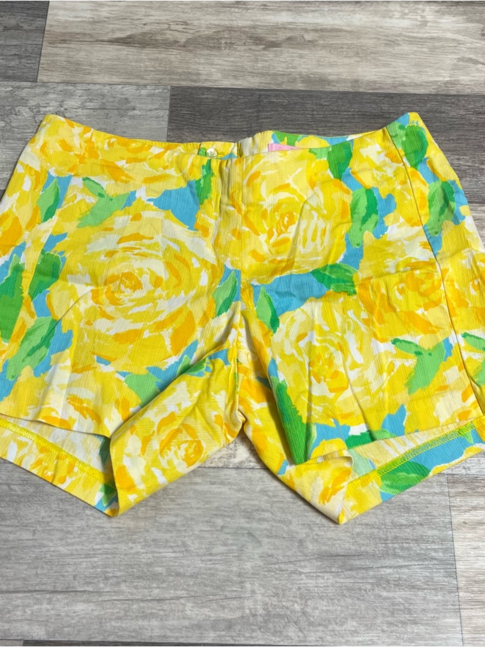 Lilly Pulitzer vibrant yellow floral rose print shorts